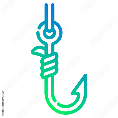 Fishing hook. This is a vector single icon with a dashed line gradient style. It is suitable for various purposes, including website design, mobile app design, and logo design.