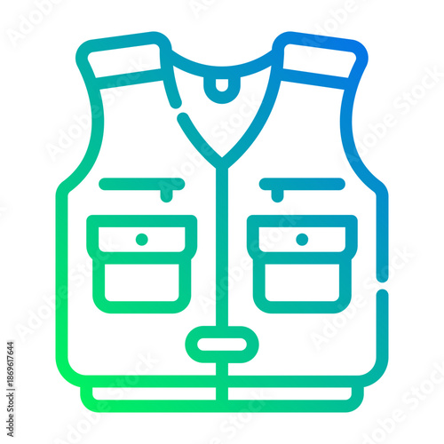 Fishing vest. This is a vector single icon with a dashed line gradient style. It is suitable for various purposes, including website design, mobile app design, and logo design.