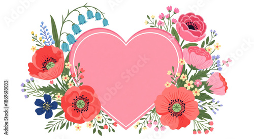 Pink Heart Floral Frame for Love, Valentine's Day, Mother's Day, Wedding Invitations, Greeting Cards, Celebrations