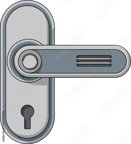 Gray electronic door lock with keyhole and handle