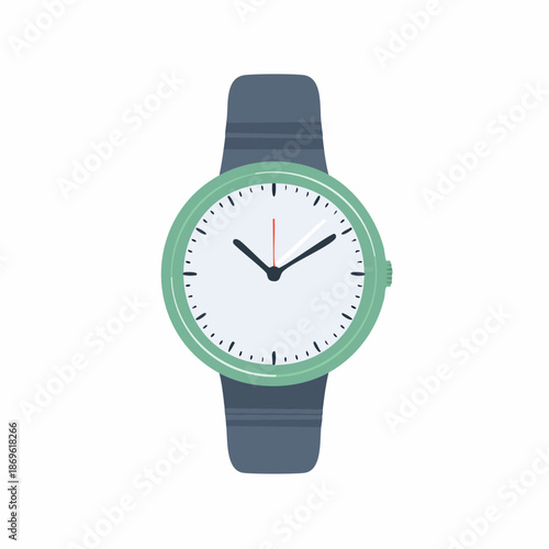 Classic wristwatch illustration displaying the time with black hands and a red second hand against a white background for design and graphic use