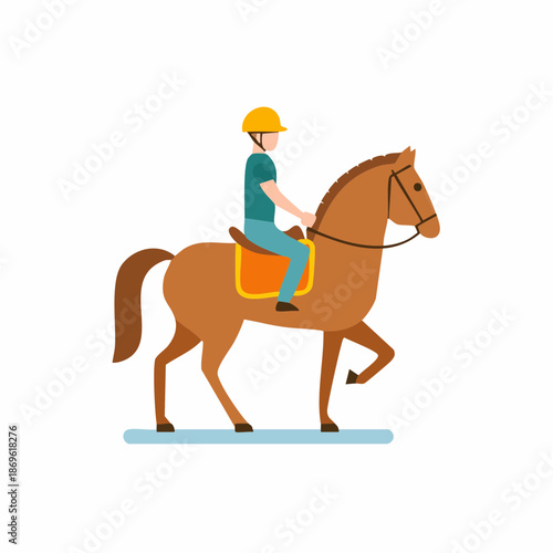 Equestrian Rider on Brown Horse Illustration, Riding in Dressage, Equine Sport