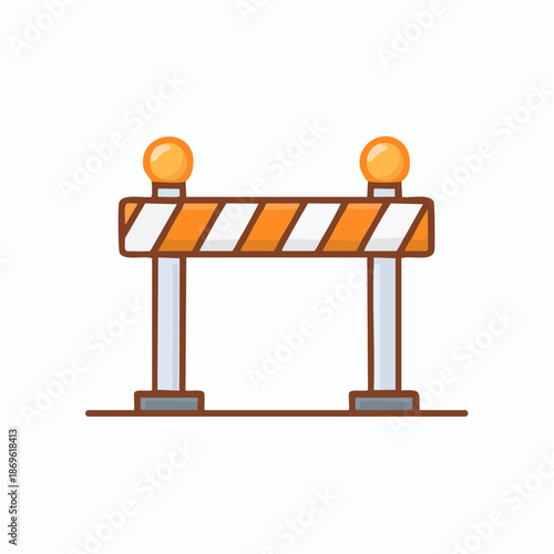 Striped Orange Roadblock Illustration with Lights on White Background