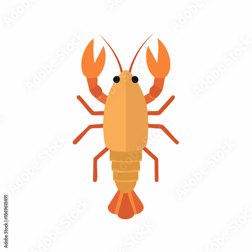 Orange Crawfish Illustration Isolated Flat Design Crustacean Animal Vector