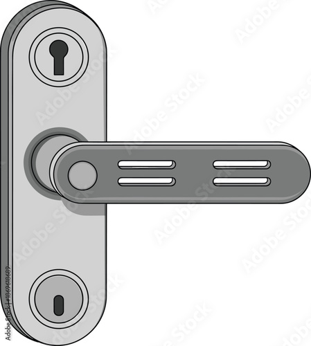 Gray electronic door lock with keyhole and touchpad on a white background