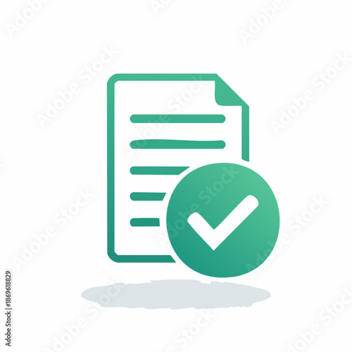 Approved Document Icon with Check Mark Symbol, Valid File Sign, Green Graphic