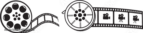 Film strip and film reel vector art. Movie frame silhouette illustration.eps