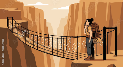 Couple Standing on Cliff Bridge.