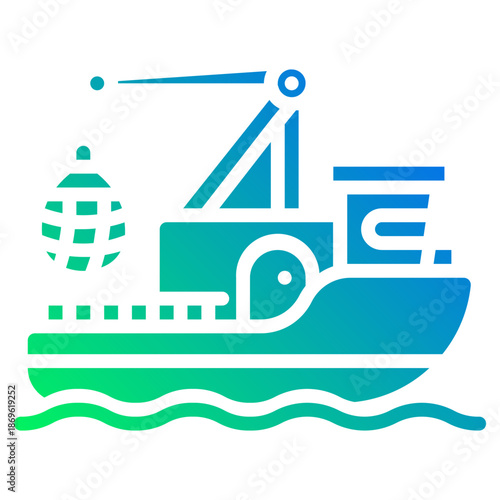 Fishing boat. This is a vector single icon with a solid gradient style. It is suitable for various purposes, including website design, mobile app design, and logo design.