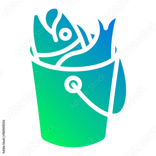 Fish on bucket. This is a vector single icon with a solid gradient style. It is suitable for various purposes, including website design, mobile app design, and logo design.