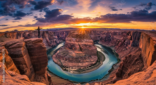 Horseshoe Bend Canyon River Landscape at Sunset.