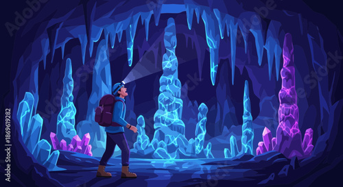 Man Exploring Cave with Flashlight 1.