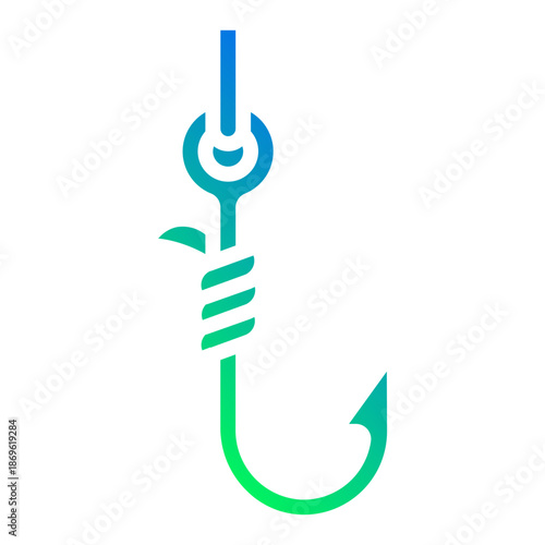 Fishing hook. This is a vector single icon with a solid gradient style. It is suitable for various purposes, including website design, mobile app design, and logo design.