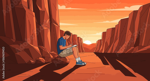 Man Sitting on Path with Laptop.