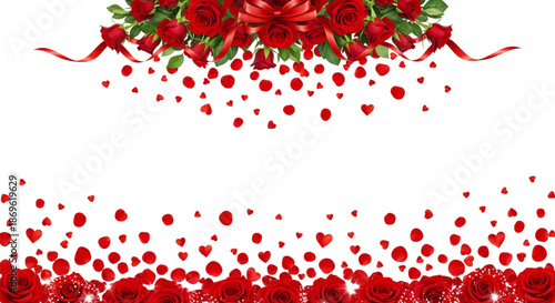 Romantic Red Roses & Hearts Falling for Valentine's Day Wedding Celebration Design