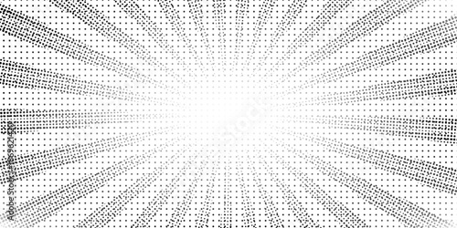 Abstract halftone sunburst background. Pop art comic book strip cover design. Explosion, isolated retro style comics radial background.