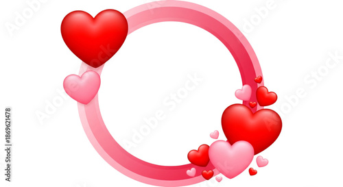 Romantic Valentine's Day Circle Frame with Hearts for Love Greeting Cards and Social Media Posts