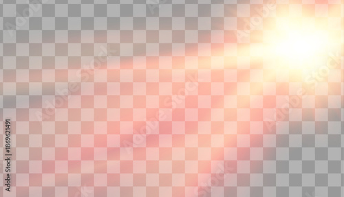 Soft red sun in the upper right corner with gentle glowing rays spreading across the illustration. Delicate red light effect on a light checkered background.