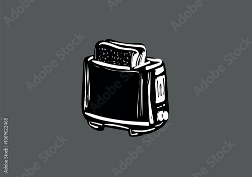 Toaster machine sketch engraving black and white outline.