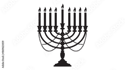 A majestic black menorah illustration on a white background