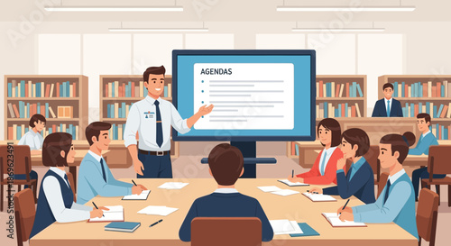 Engaging Business Meeting Presentation and Discussion in a Modern Office.