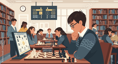 Focused Chess Player in Tournament Setting.