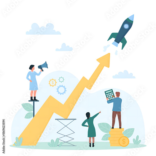 Business Growth & Success: Rocket Launching from Chart
