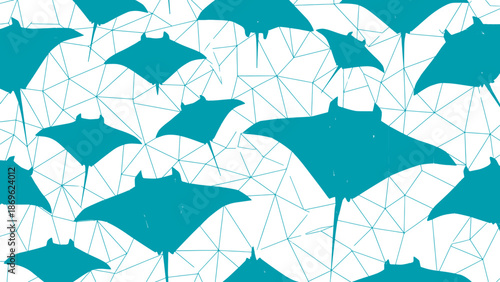 Set of flying manta rays isolated on transparent background