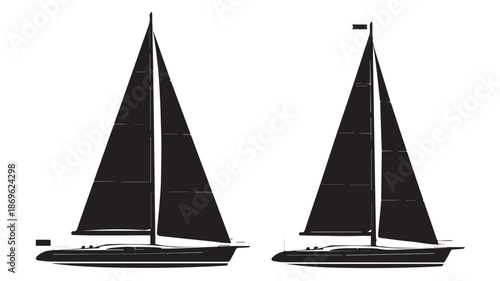 Two minimalist black sailboats with sails against a white background, illustrating maritime transport