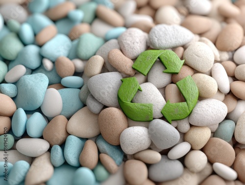 Recycle Symbol on Pastel Pebbles - Sustainable Concept