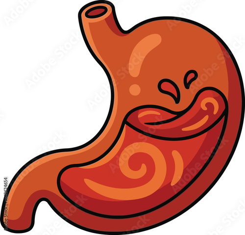 Human stomach, dispersing stomach icon, human internal organ vector, healthy and unhealthy, empty and full human stomach, stomach ace icon vector illustration