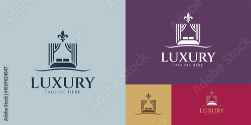 Elegant Curtain Bed Logo Template – Premium Luxury Hotel, Resort & Hospitality Brand