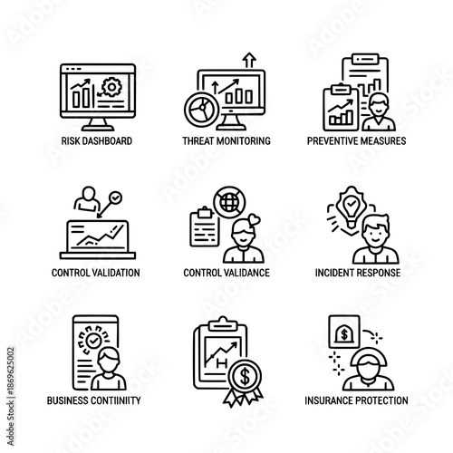 Minimal risk management outline icon pack vector for governance systems