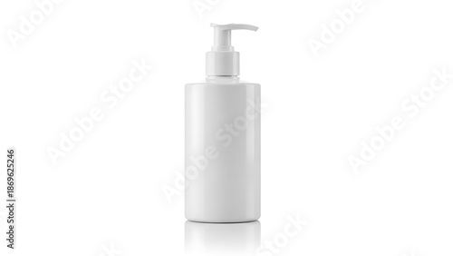 White cosmetic bottle with pump dispenser on clean background