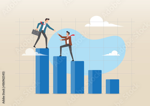 Conceptual Flat Vector Illustration of Business Leadership, Mentorship, and Team Support