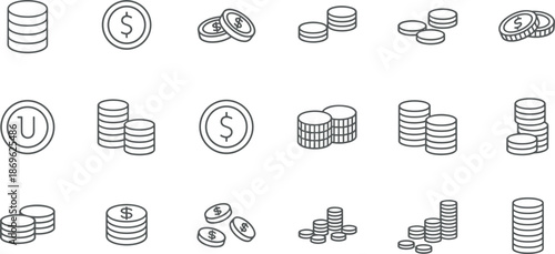 Digital currency and money coin icons for financial transactions online banking cryptocurrency investment e-commerce wealth management and global economy,