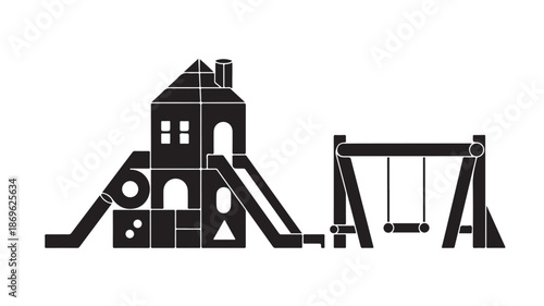 Childrens Play Structure Silhouette Modern Minimalist Black Flat Design for Kids Playground