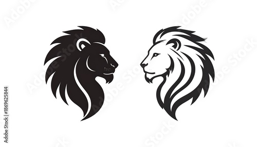 Wallpaper Mural Lion Heads Facing Each Other - A Symbol of Strength and Balance. Torontodigital.ca