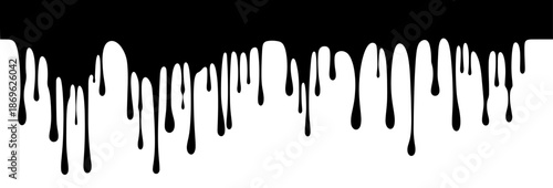 Black paint drips pattern in black and white.Dripping oil stain, melt drips liquid, ink silhouettes