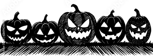 Black pumpkins silhouette. Halloween banner background with Jack o lantern
