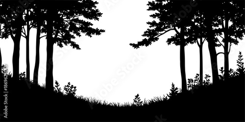 Forest Clearing Silhouette in Black and White