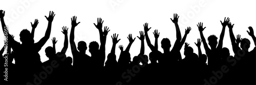 Crowd of silhouettes celebrating with arms raised