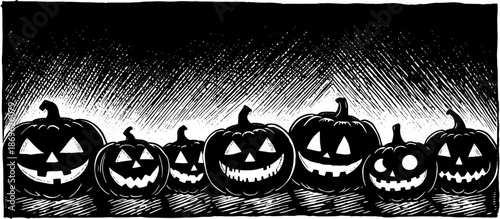 Black pumpkins silhouette. Jack o lantern against a textured dark background