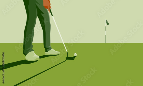 Golfclub competition poster. Template for golf competition or championship event. Blue sky and green golf field.