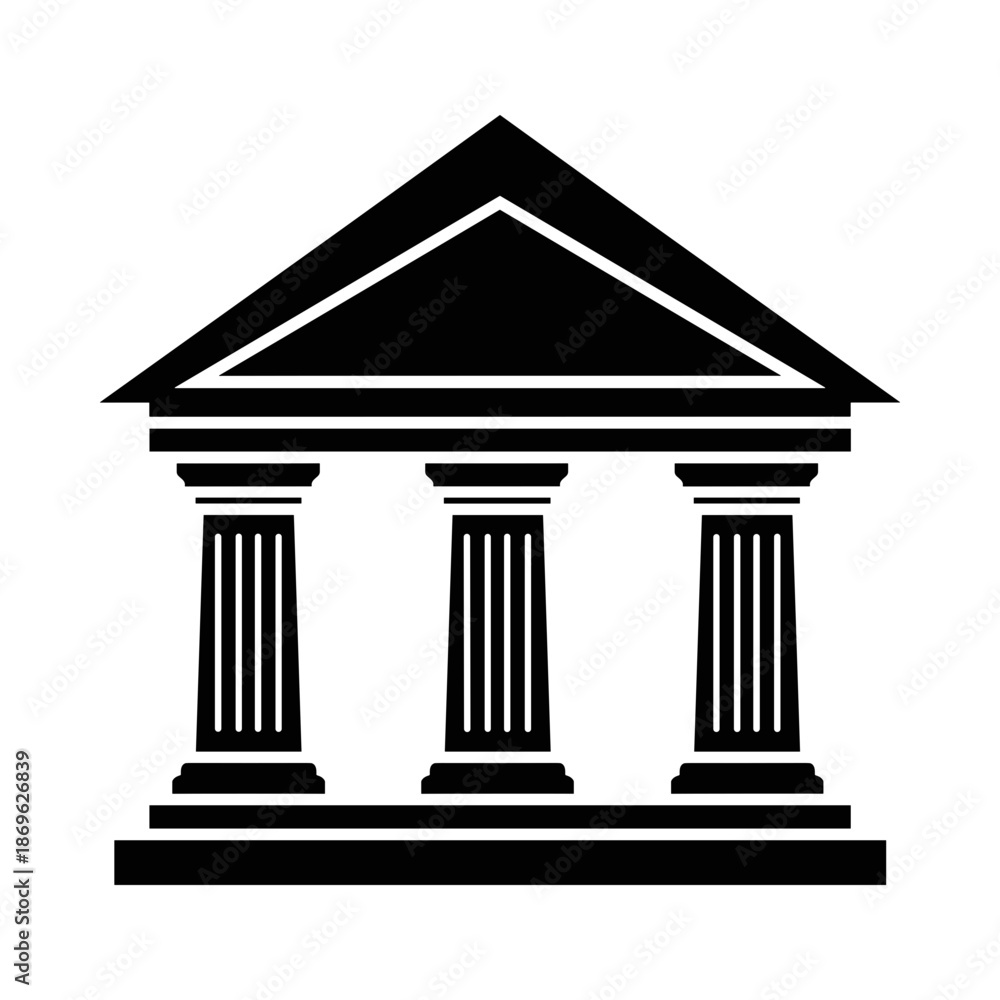 Fototapeta premium Bank Building Icon Vector - Classical Courthouse Museum Sign