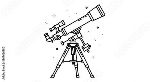 Clean Line Art Telescope Icon on Tripod