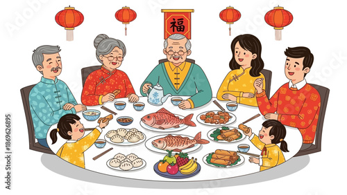 Family Gathering Around the Dinner Table for a Cultural Celebration