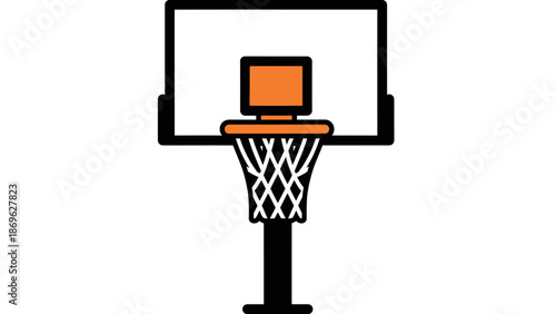 Front View of a Basketball Hoop with Backboard and Net, Isolated White Background.