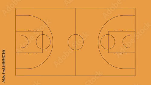 Top View of Empty Light Orange Basketball Court with White Lines