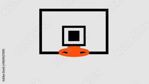 Minimalist Front View Outline of Basketball Backboard and Hoop on Grey Background